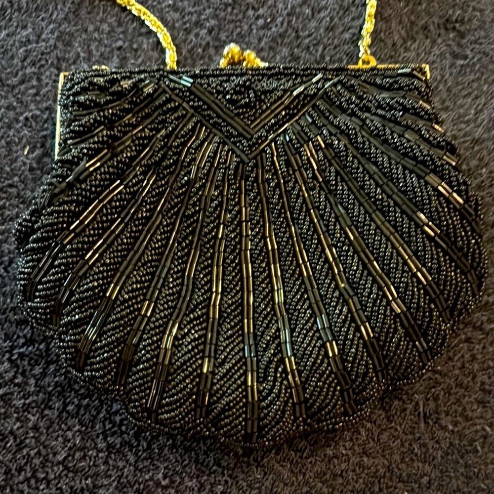 La Regale Black and Gold Mini Bag with Beaded Texture